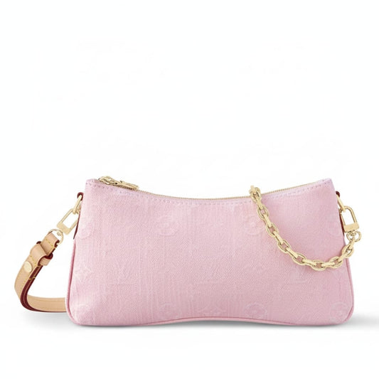 Washed Pink Denim Shoulder Bag with Chain Strap