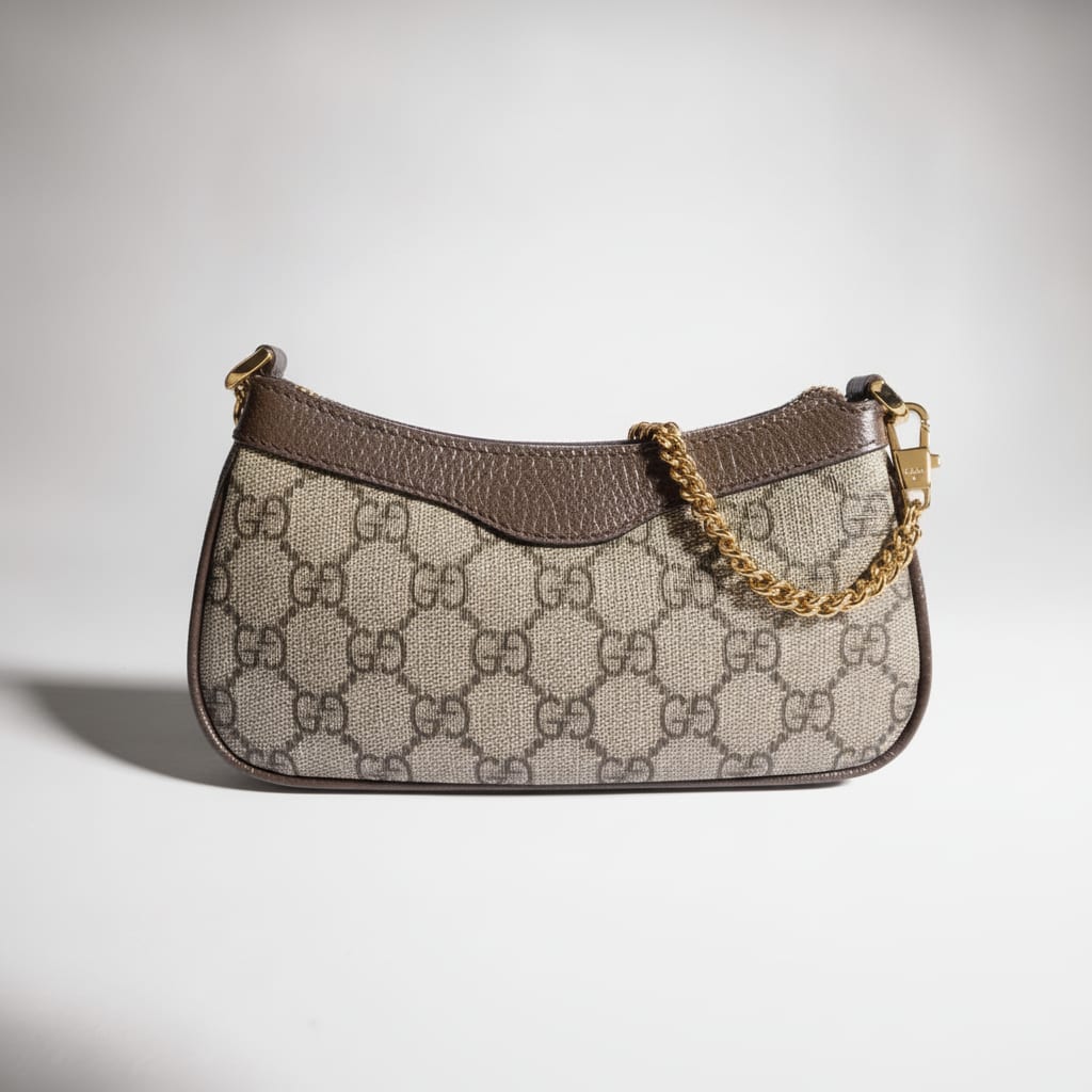 Compact Shoulder Bag - Beige & Brown