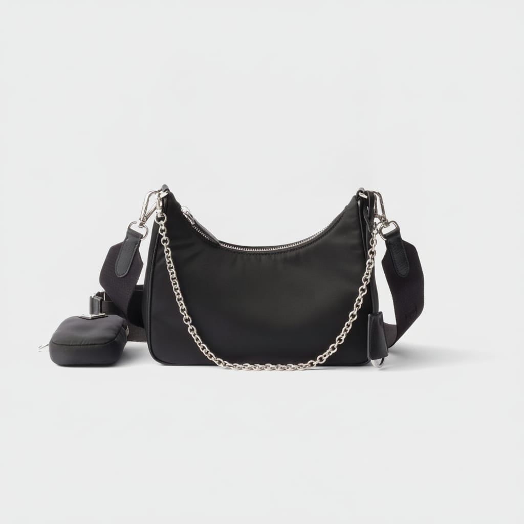 Classic Shoulder Bag with Adjustable Strap - Black