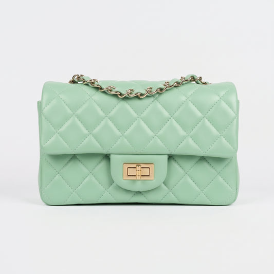 Compact Lambskin Flap Bag with Top Carry Handle